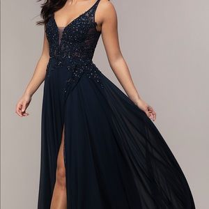 Ivory illusion-lace-bodice chiffon prom dress NWT